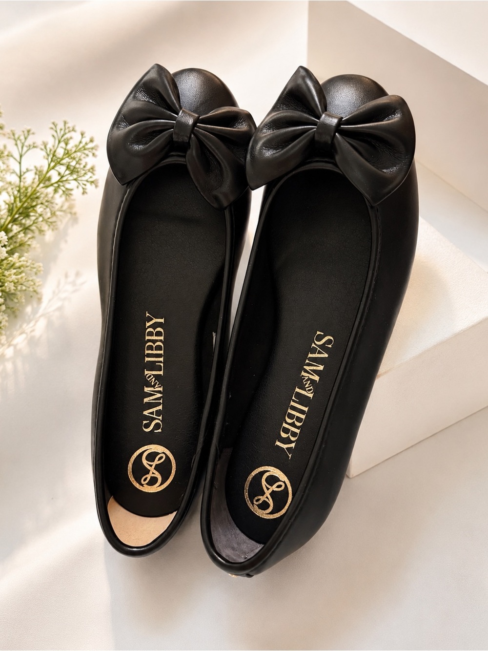 Sam & Libby Black Bow Slip-On Ballet Flats